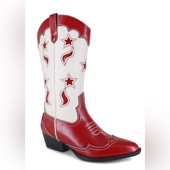 UNIONBAY Red and White Heeled Boots - Picture 3 of 6